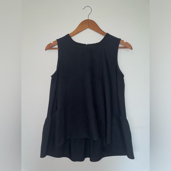WHO WHAT WEAR Black Sleeveless Long Ruffled Tank Top Blouse keyhole back EUC - Picture 5 of 15